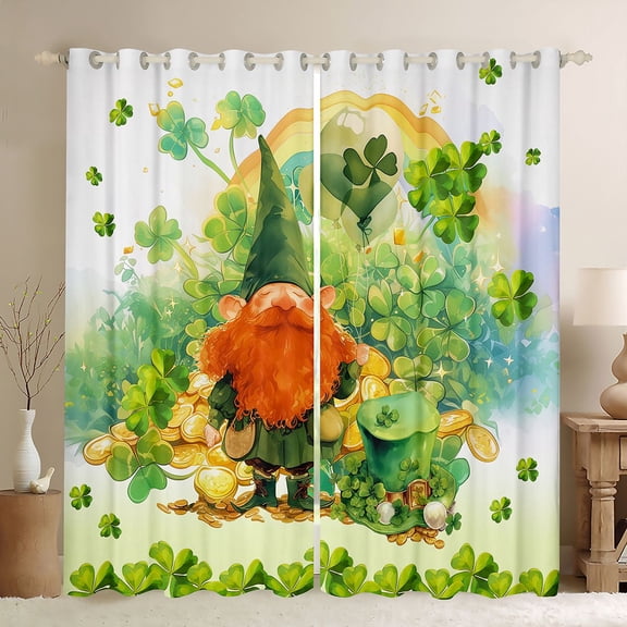 Feelyou Gnome Black Out Curtains, Lucky Spring Shamrock Curtains Pack of 2 (42x63 Each)
