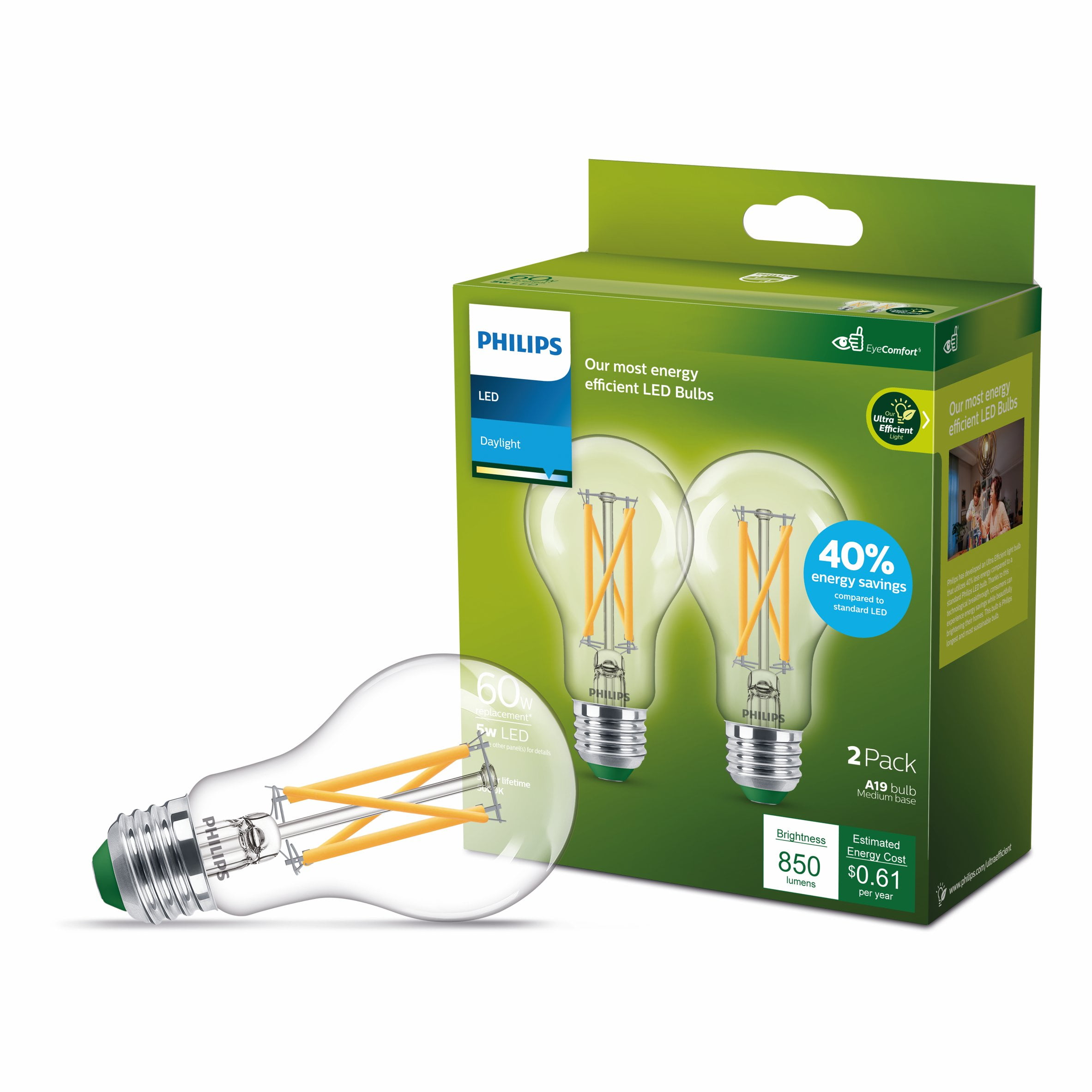 Philips Ultra Efficient LED 60-Watt A19 Light Bulb, Soft White 