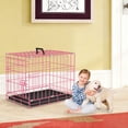thumbnail image 4 of Small Dog Crate 18" Puppy Cage Dog Kennel Dog Cage Foldable Metal Wire Pet Cage with Handle Plastic Tray for Puppies （Pink）, 4 of 10
