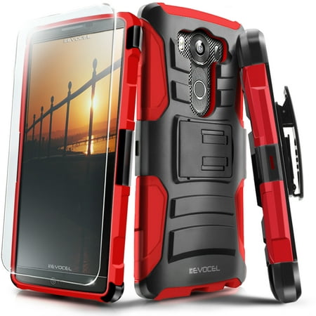 LG V10 Case, Evocel® Rugged Holster Dual Layer Case [Kickstand] [Belt Swivel Clip] HD Screen Protector For LG V10, Red (Best Accessories For Lg V10)