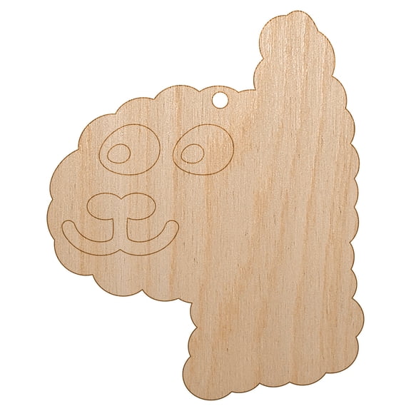 Funny Alpaca Face Doodle Wood Holiday Christmas Tree Ornament Unfinished DIY Pre-Drilled Craft