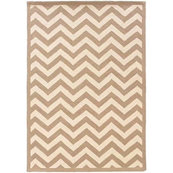 Riverbay Furniture 1'10" x 2'10" Hand Hooked Chevron Wool Rug in Beige