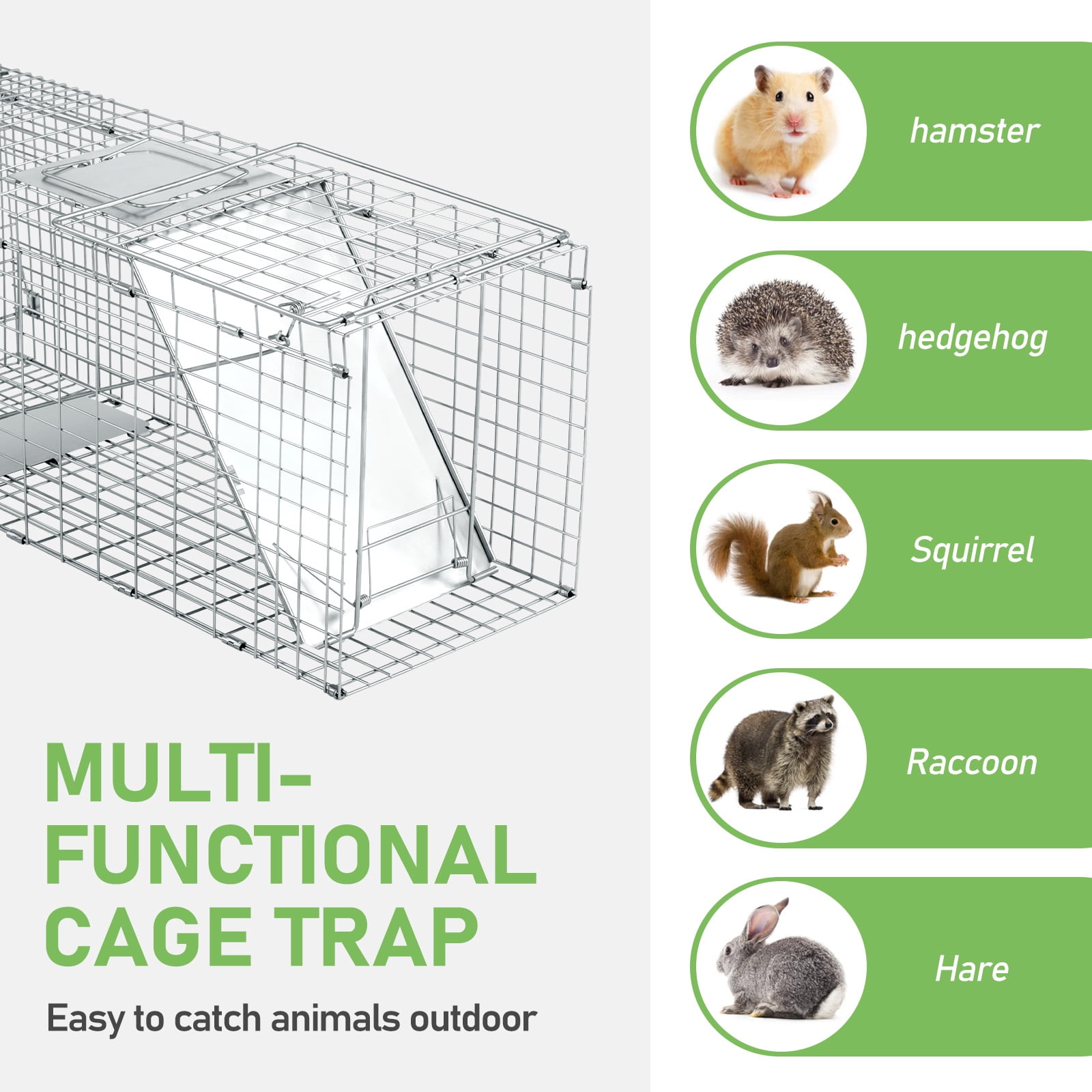 UBesGoo Heavy Duty Animal Trap, 32" Humane Cage with Secure Handle for Raccoons, Folding Metal Design, White