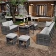 thumbnail image 3 of YODOLLA 7-Piece Patio Funiture Set, Outdoor Sectional Sofa Couch with Dining Table, Patio Conversation Set w/ Weatherproof Protection Cover in Gray Rattan& Light Gray Cushions, 3 of 9
