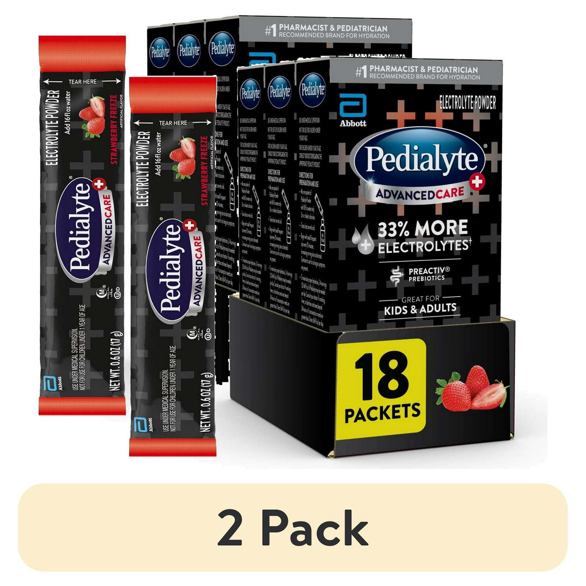 (2 pack) Pedialyte AdvancedCare Plus Electrolyte Powder, Strawberry Freeze, 18 Powder Packet