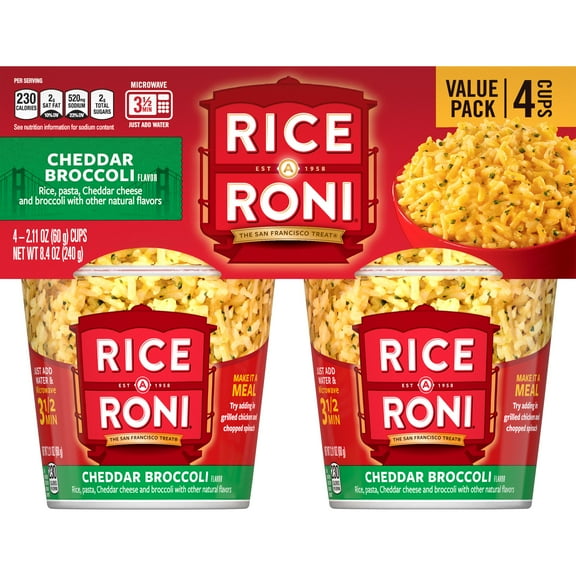 Rice-A-Roni Cheddar Broccoli Flavor, 2.11 oz 4 Count Cups