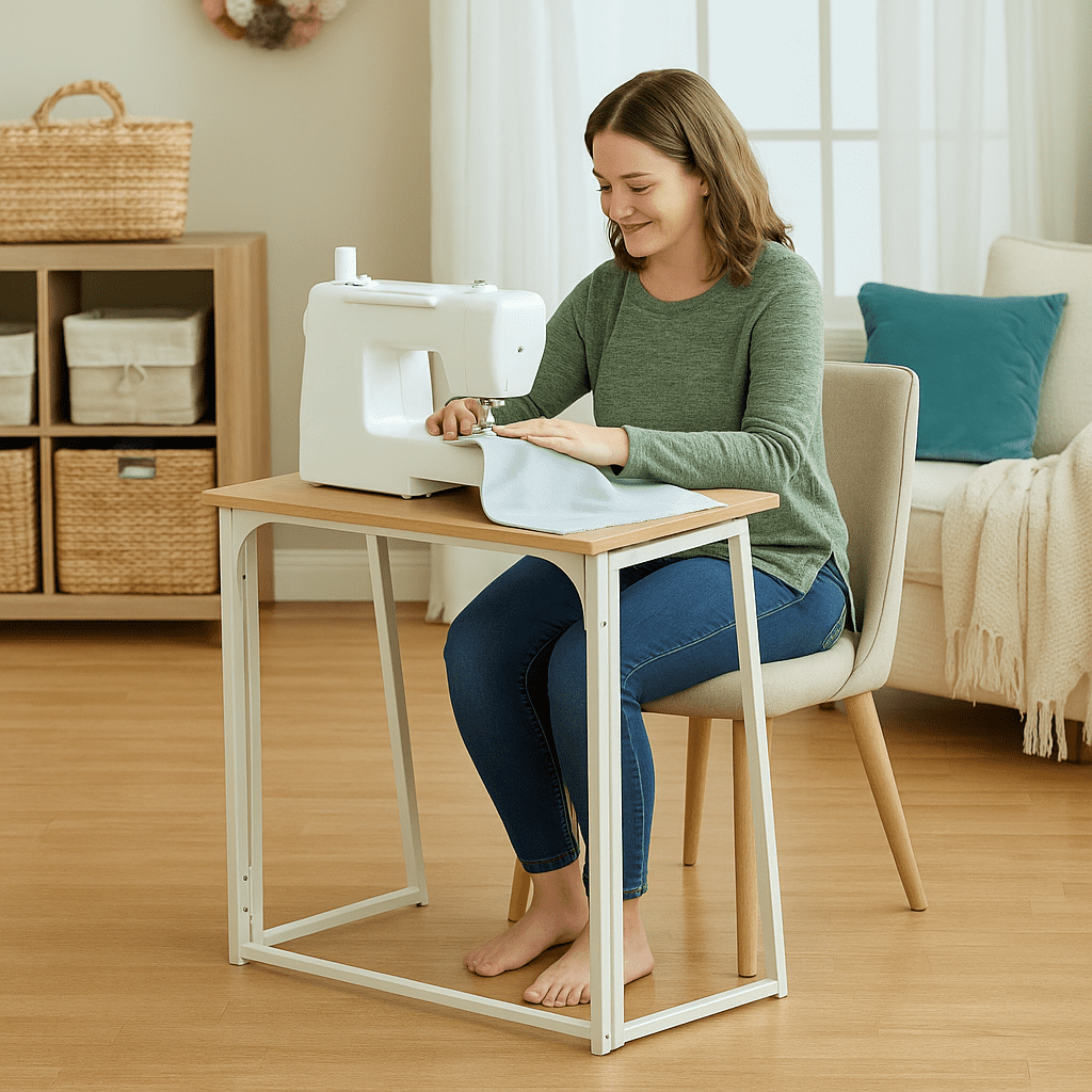 Homy Casa Folding Desk for Home Office, 31.5 Inch Compact Foldable Computer Writing Table, Portable Craft Sewing Table for Small Spaces, Oak