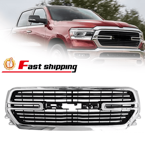 For 2019-2022 Dodge Ram 1500 Front Bumper Upper Grille Chrome Black Mesh Grill