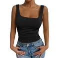 thumbnail image 2 of longantii Womens Square Neck Tank Tops Crop Summer Basic Going Out Tops Tight Crop Ruched Fashion Clothing 2026 Black L, 2 of 7