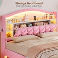 thumbnail image 4 of Full Size Princess Bed Frame With Led Lights And Charging Station, Velvet Upholstered Platform Bed With Led Lights Headboard,guardrail,crystal Button, No Box Spring Needed,Pink, 4 of 8