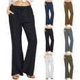 thumbnail image 7 of Diufon Linen Pants for Women Business Casual High Waist Drawstring Wide Leg Pant Beach Vacation Trousers with Pockets, 7 of 7