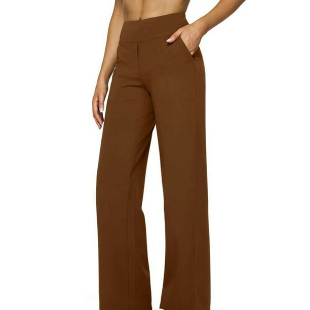 Pantalones de Yoga para Mujer, de Pierna , con Bolsillos, Cintura Alta, Elásticos, Informales, Deportivos. Marrón Oscuro M