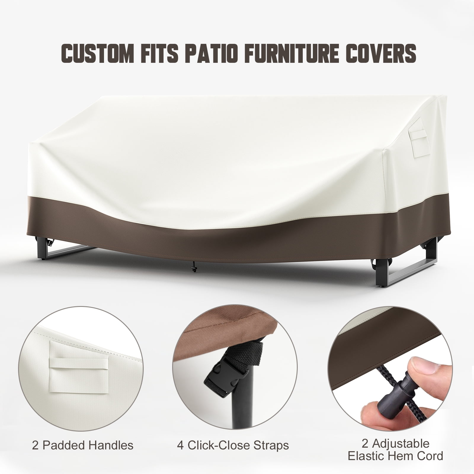 POCASSY Outdoor Furniture Cover Waterproof - 600D Oxford Waterproof Patio Furniture Cover with Handle and Storage Bag for Outdoor Sofa Outdoor Chair, 83"*34"*28", Beige