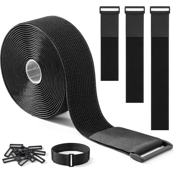 5Meters Adjustable Fastening Hook and Loop Straps with 25 Buckles Free Cut Length Cord Straps