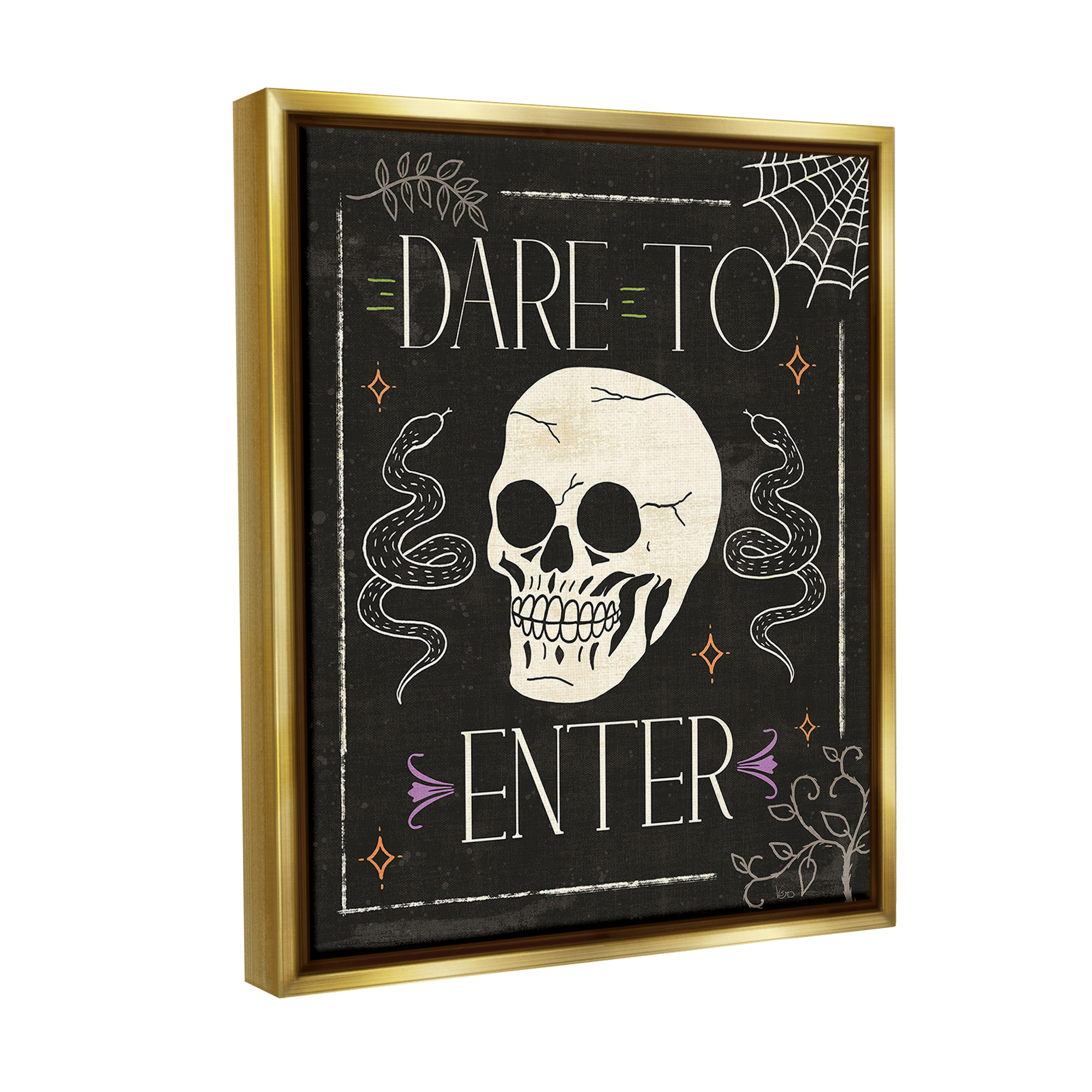 Stupell Industries Dare To Enter Phrase Holiday Painting Gold Floater Framed Canvas Art Print Wall Art, 17 x 21