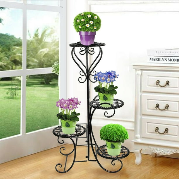 4 TIER Metal Shelves Flower Pot Plant Stand Display Indoor Outdoor
