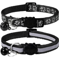 Breakaway Reflective Cat Collars with Bell, Set of 2 Adjustable Kitten Collars, Black