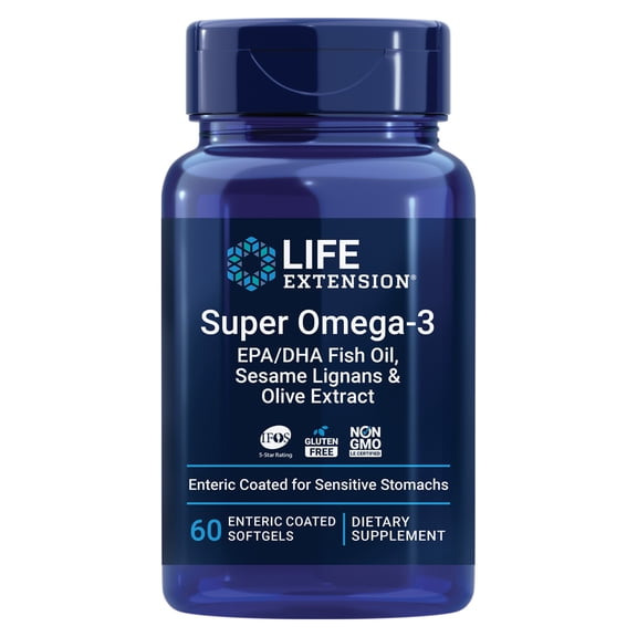 Life Extension Super Omega-3 EPA/DHA Fish Oil, Sesame Lignans & Olive Extract - Heart and Brain Health, Inflammation and Cholesterol Health Support - Gluten-Free, Non-GMO - 60 Softgels