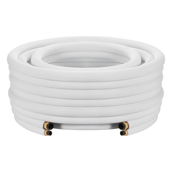 VEVOR 50ft Mini Split Line Set, 1/4' & 1/2' OD AC Copper Tubing Pipe, 3/8 White PE Thickened Insulated Coil with Flared Nuts, Strapping Tapes, for Mini Split Air Conditioner HVAC or Heat Pum