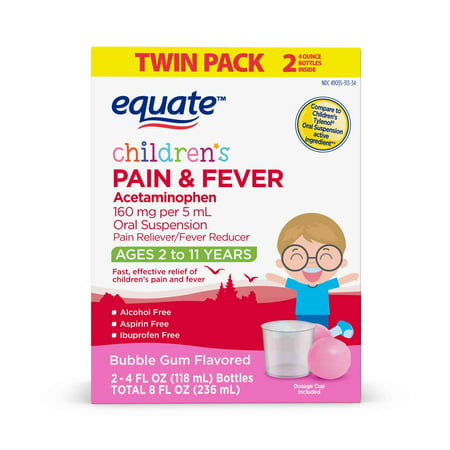 Equate Children's Pain & Fever Relief, Bubble Gum Flavor, 4 oz, 2 (Best Medicine For Cedar Fever)