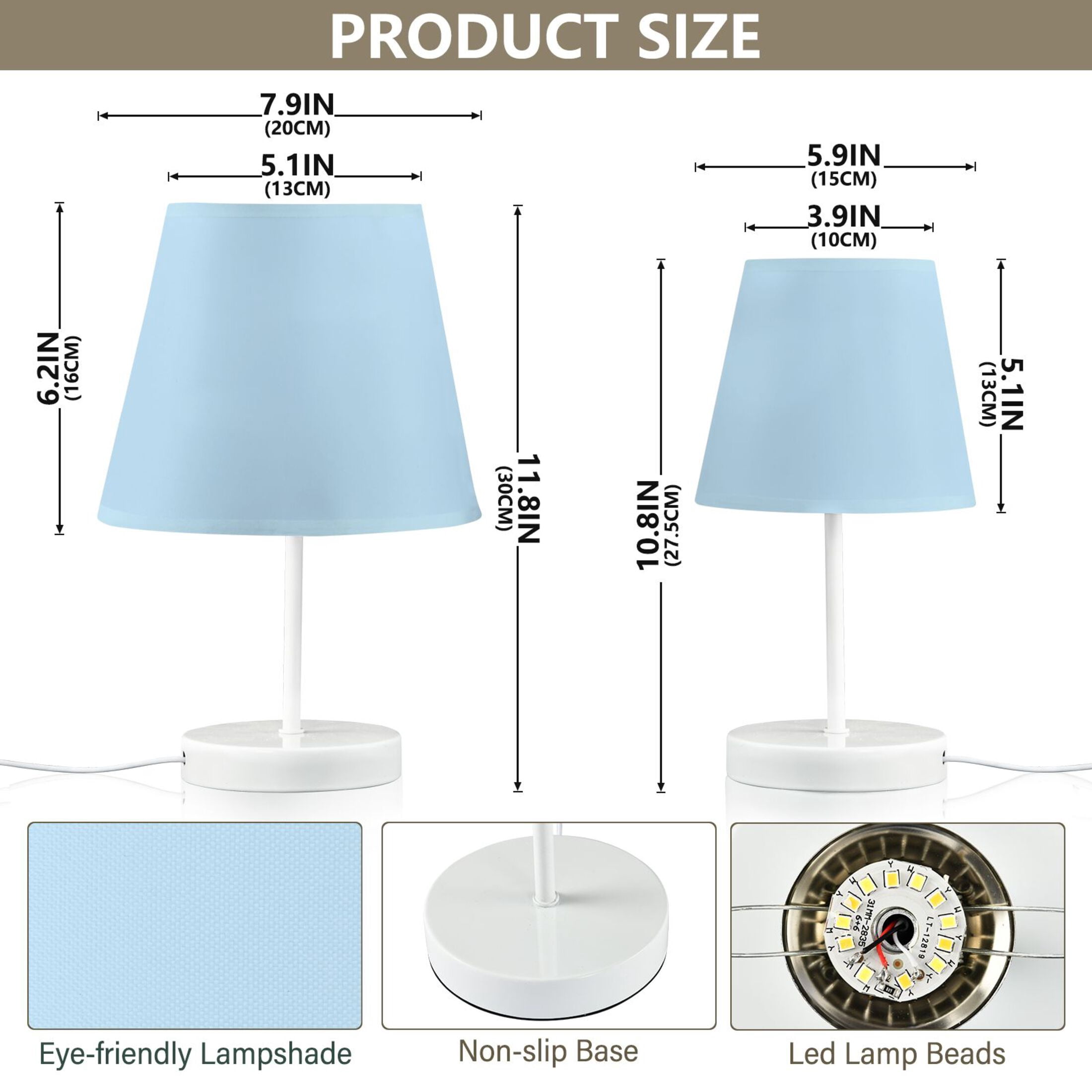 Baby Blue Desk Lamp LED Table Nightstand Lamps with 3 Color Temperatures for Home Bedroom Living Room Decor 6x11