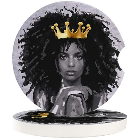

KXMDXA Black Girl Wearing a Crown Set of 6 Car Coaster for Drinks Absorbent Ceramic Stone Coasters Cup Mat with Cork Base for Home Kitchen Room Coffee Table Bar Decor