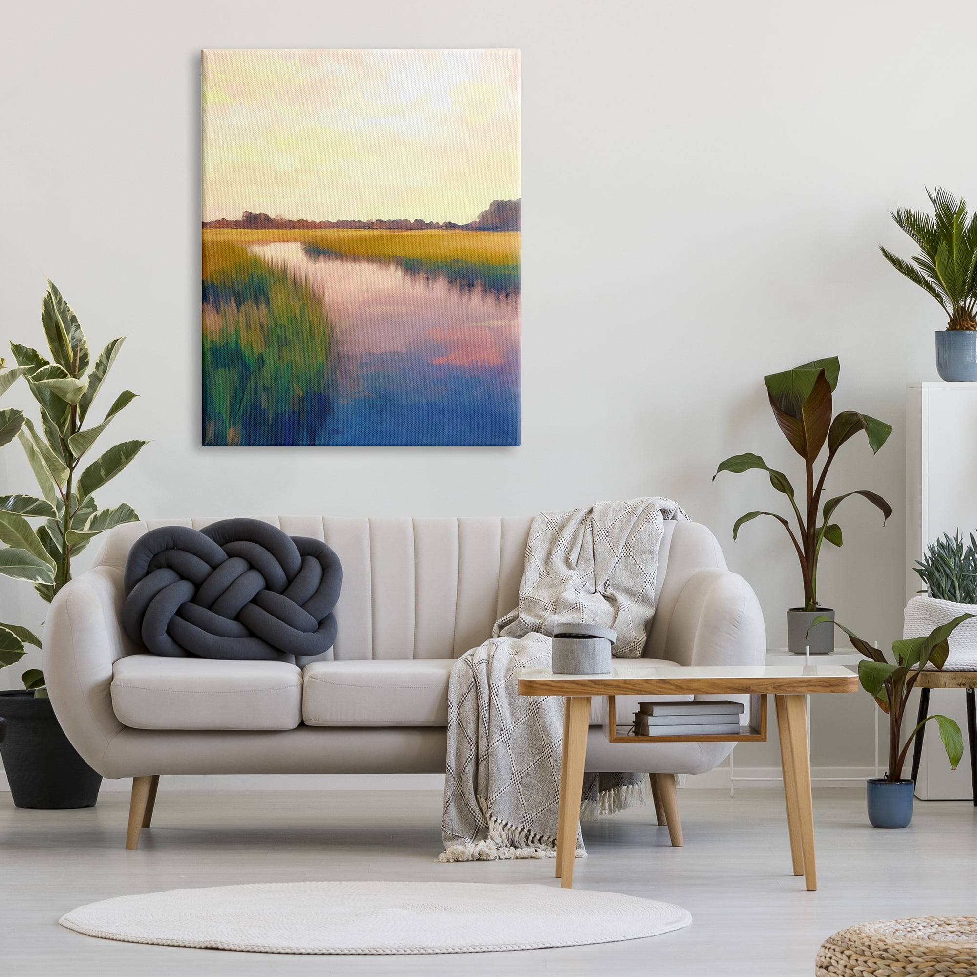 Stupell Industries Rural River Sunrise Nature Painting Gallery Wrapped Canvas Print Wall Art, 36 x 48