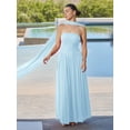 thumbnail image 3 of Light Blue Solid Ruched Halter Maxi Dress With Sheer Drape, Elegant Evening Gown, 3 of 6