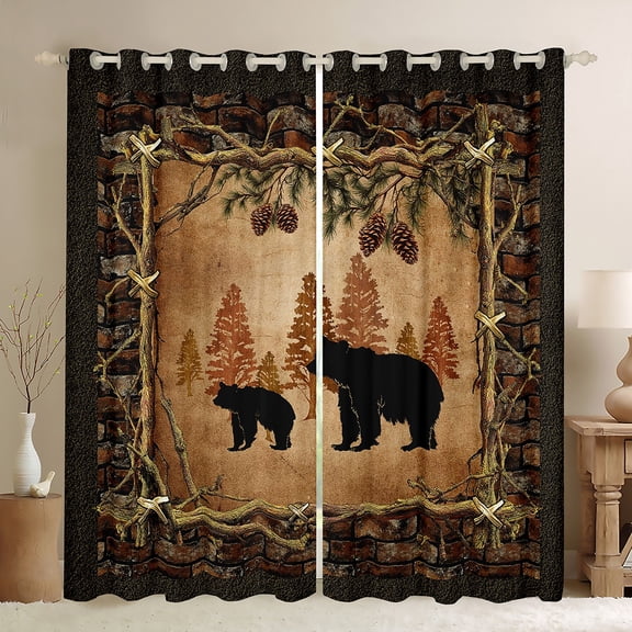Homewish Wild Animal Bear Black Out Curtains,Western Cowboy Tribal Curtains Pack of 2 (42x63 Each),Rustic Farmhouse Cabin Bedroom Curtains For Kids,Luxury Bedroom Decor
