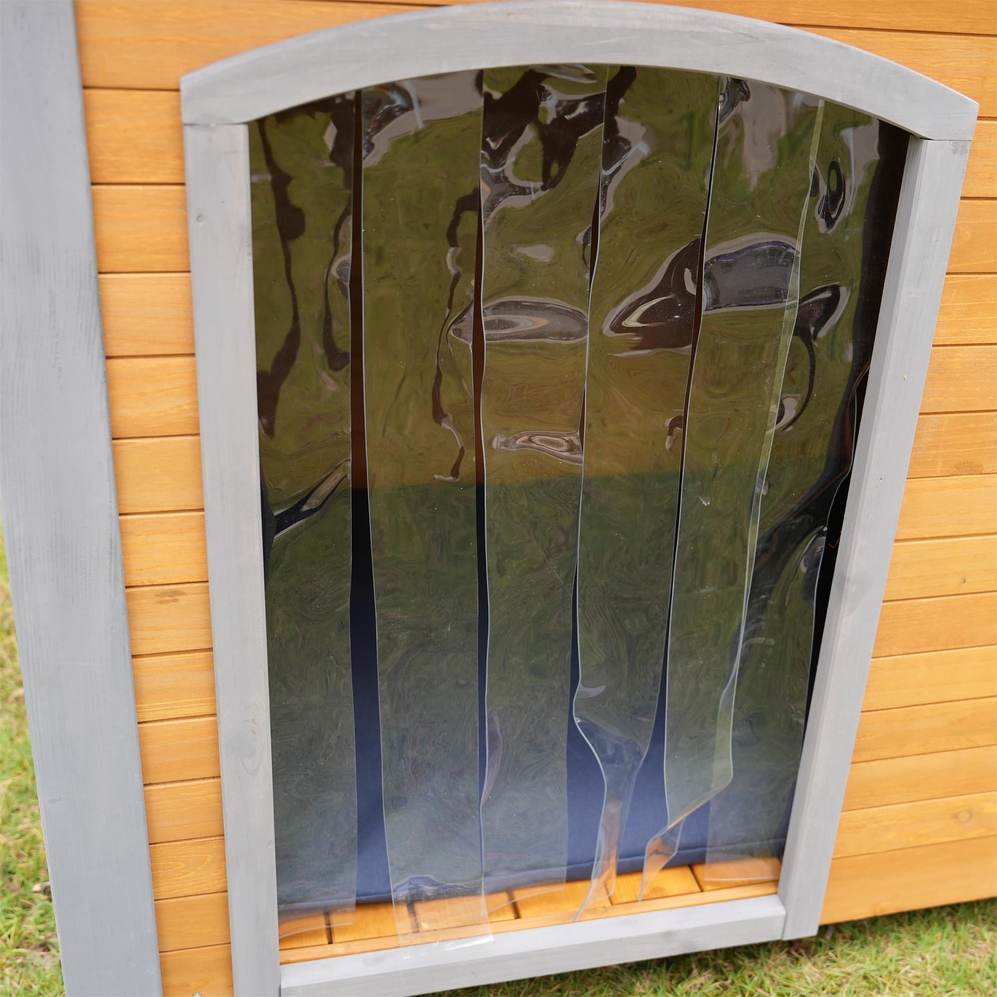 Pefilos 45" Outdoor Insulated Wood Dog Houses, Weatherproof Dog House with Door Wooden Pet Cat House Shelter with Plastic Curtain, Brown Pefilos 45" Outdoor Insulated Wood Dog Houses, Weatherproof Dog House with Door Wooden Pet Cat House Shelter with Plastic Curtain, Brown