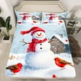 thumbnail image 2 of Manfei Christmas Snowman Child Twin Sheet Sets, Rustic Farmhouse Cabin Twin Fitted Sheet, Winter Western Festival Flat Sheet, Lightweight Room Decor, 3-Piece, 2 of 7