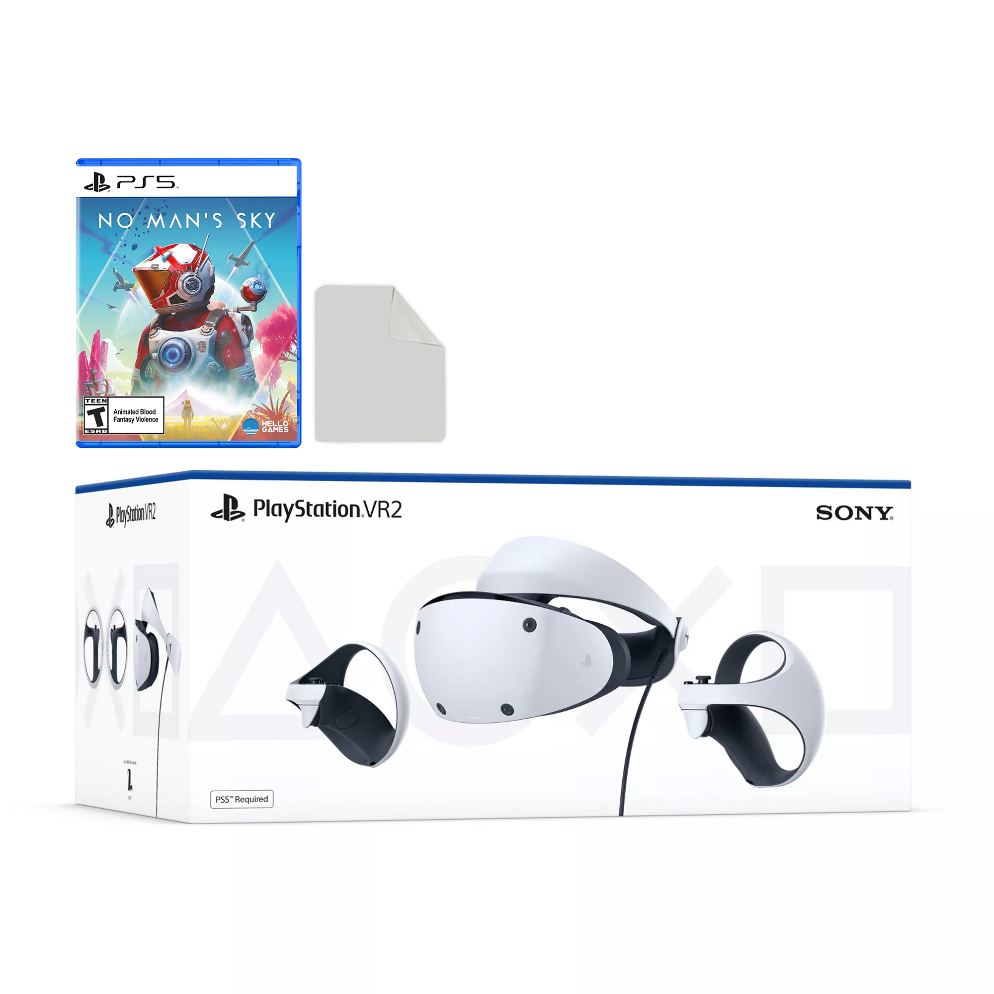 PlayStation VR2 bundle with No Man's Sky Game Disc, Microfiber Cleaning Cloth - PlayStation 5 PSVR2 - White