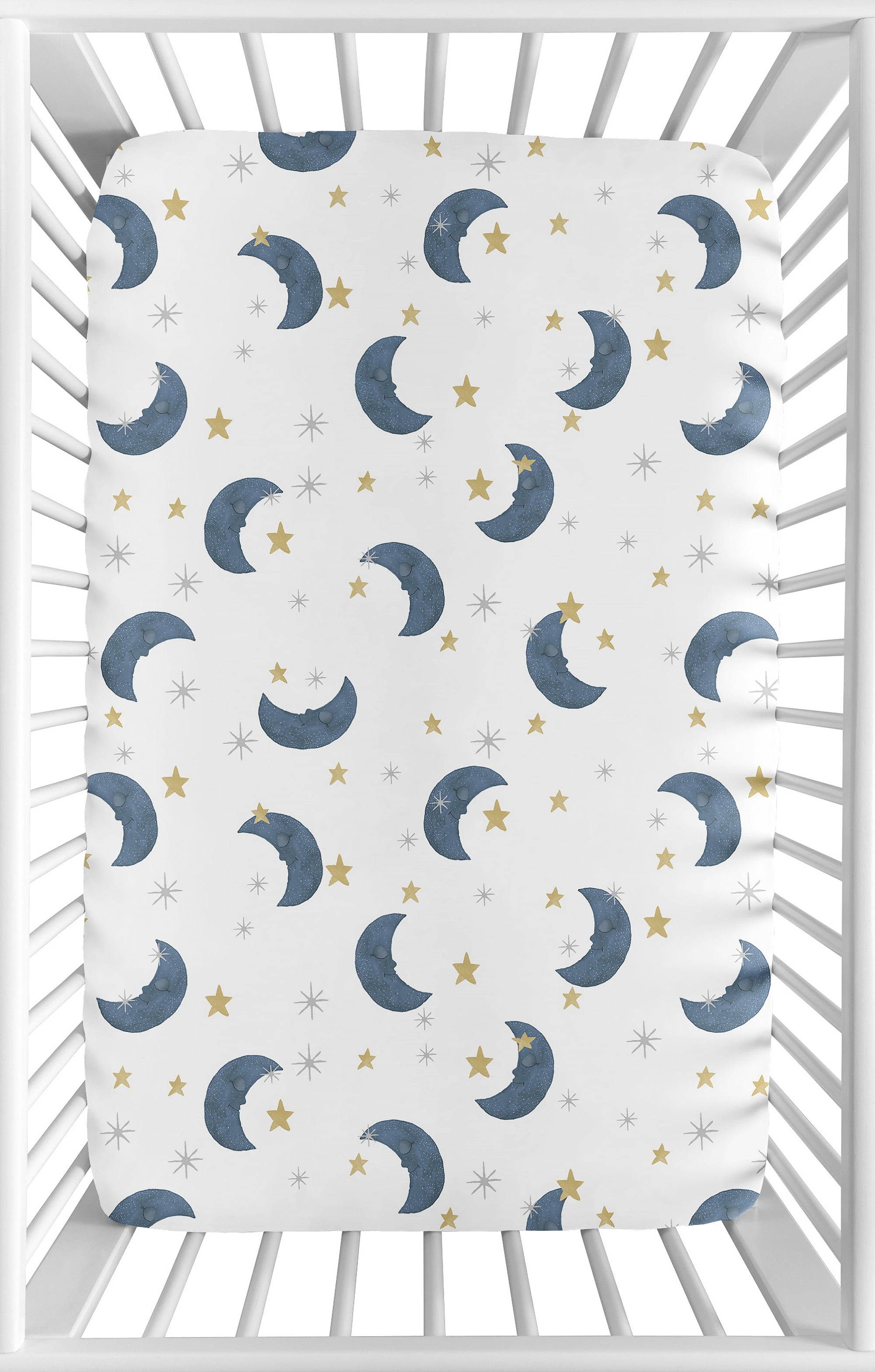 Moon and Star Blue Gold Mini Fitted Crib Sheet by Sweet Jojo Designs