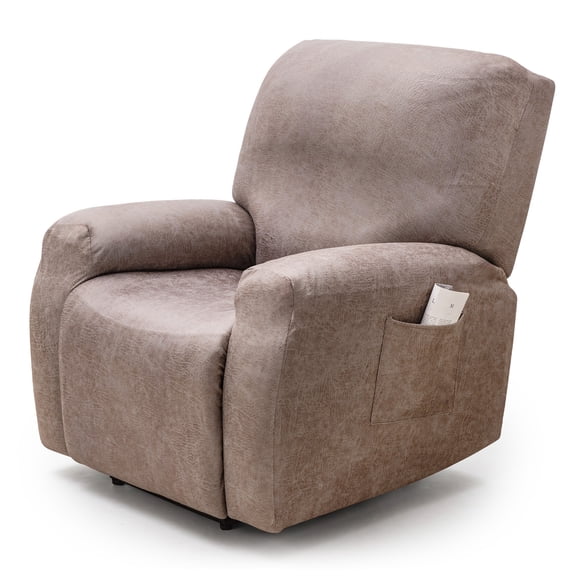 SHANNA Faux Leather Recliner Chair Covers, 4-Piece Stretch Reclining Sofa Slipcovers with Pocket, Washable Furniture Protector (Taupe, 1 Seater)