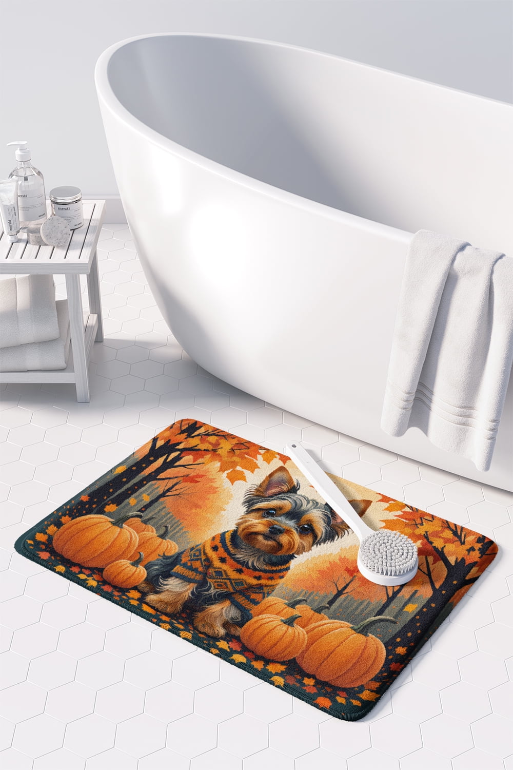 Carolines Treasures DAC1081RUG 19 x 27 in. Unisex Yorkshire Terrier Fall Memory Foam Kitchen Mat