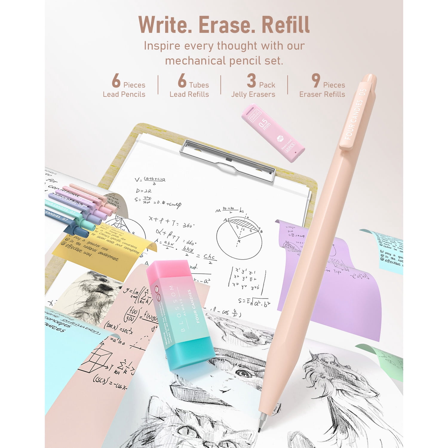 Four Candies 39 PCS Stationery Set Cream with Highlighters