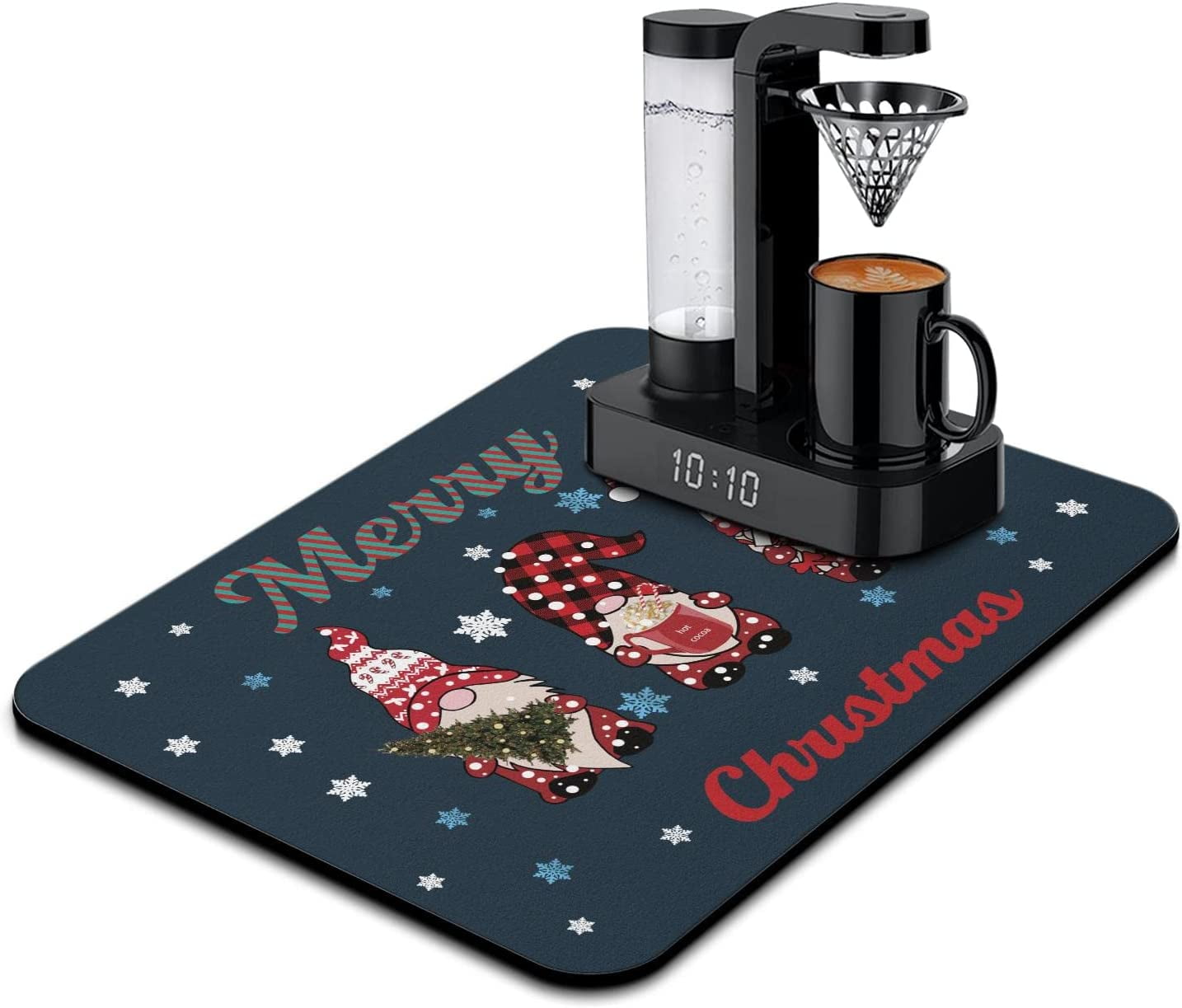 Christmas Dish Drying Mat,Coffee Bar Decor,Coffee Machine Pads,Absorbent, Washable,Drying Mat