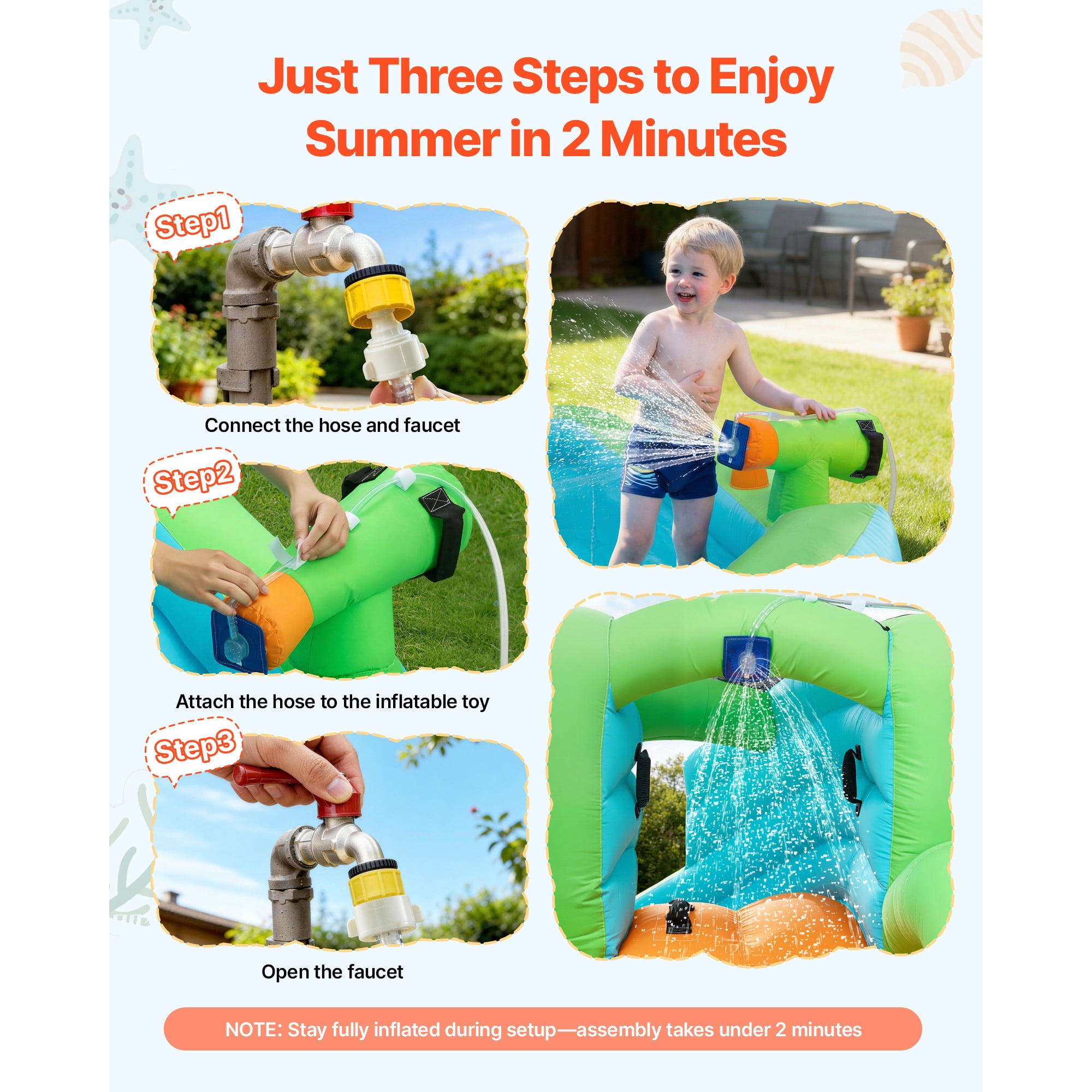 KFFKFF Inflatable Bounce House with Water Slide, 11.3 x 12.3 x 7.0 ft Bouncer Castle Featuring Jump Area, Basketball Hoop, Splash Pool, and Water Ring Toss, Suitable for 3-4 Kids Aged 3-8
