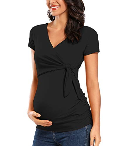 BBHoping Maternity Tops Short Short & Long Sleeves V-Neck Shirts Comfortable Pregnancy Top for Women 