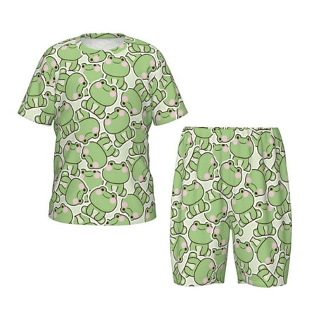 Luyuia Cute Frog Print Girls  2-Piece Tie-Dye Pajama Set  Cute Summer Loungewear with Shirt and Tank Shorts Nightwear-4X-Large