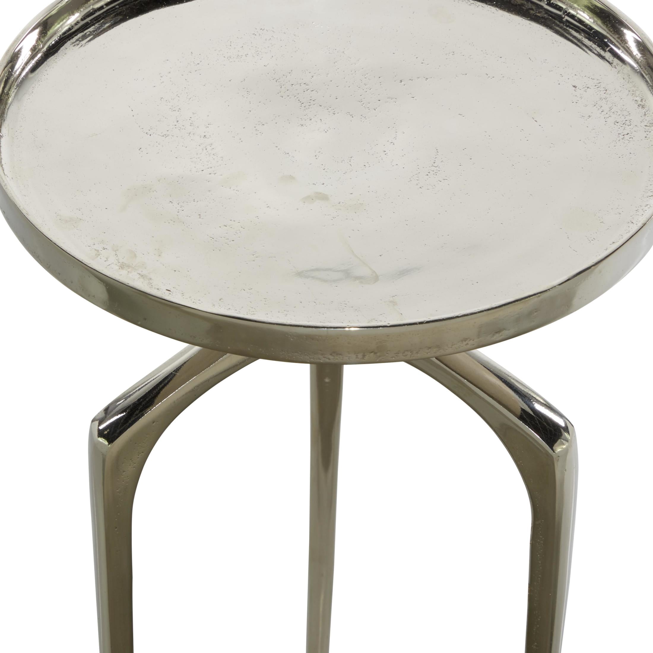 DecMode 13" x 22" Silver Aluminum Metal Tray Inspired Top Accent Table with 3 Tripod Legs, 1-Piece