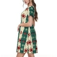 thumbnail image 2 of Fotbe Christmas Snowflakes Plaid Vestido Largo de Moda para Mujer, Vestido Tipo Camiseta con Manga Corta y Estilo Casual a Rayas y Bloques de Color, 2 of 6