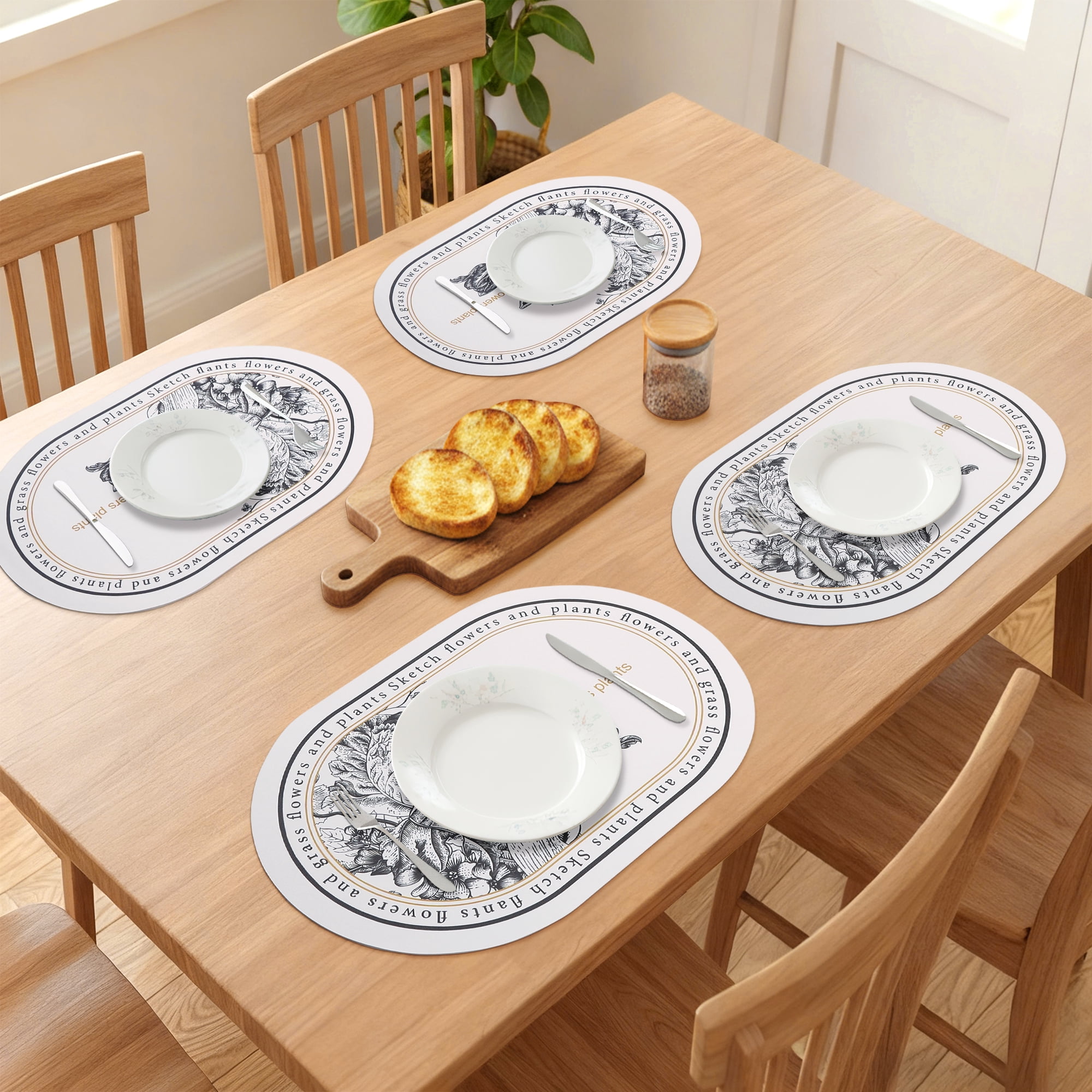 Unique Bargains Set of 6 Floral Leather Placemats for Dining Table Decor Flower