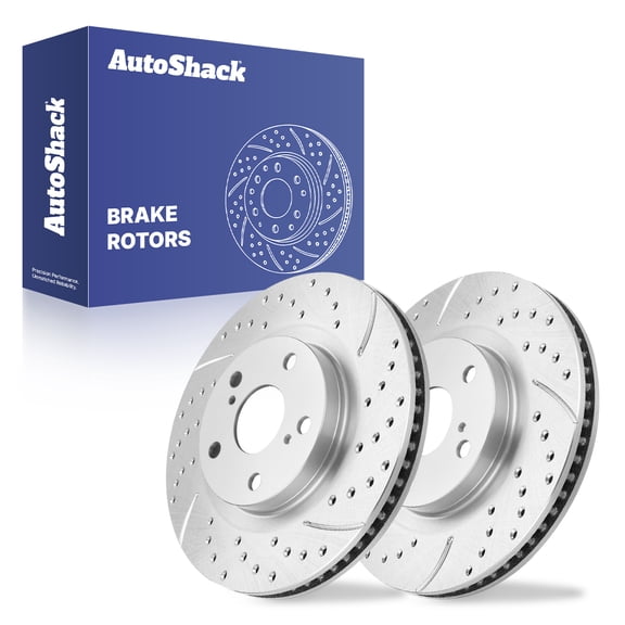 AutoShack Front Vented Drilled & Slotted Silver Zinc Coated Brake Rotors 2-PC Set Replacement for 2007-2017 Toyota Camry 2006-2018 Toyota RAV4 2007-2018 Lexus ES350 SilverShield Pro 11.65" (296 mm)