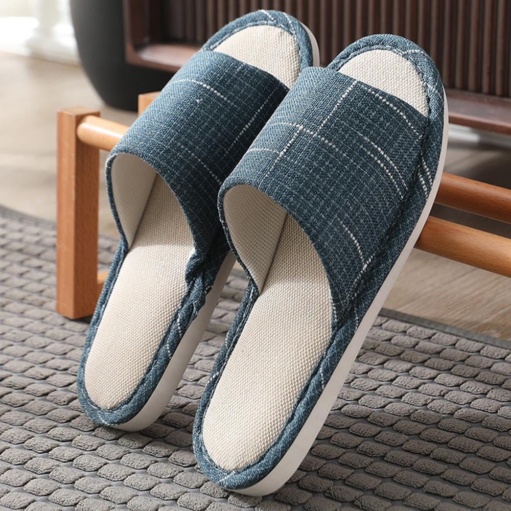 Womens/Mens Home Slippers Soft Cotton Linen Casual Indoor Outdoor Slip on Open-Toe House Travel Shoes 