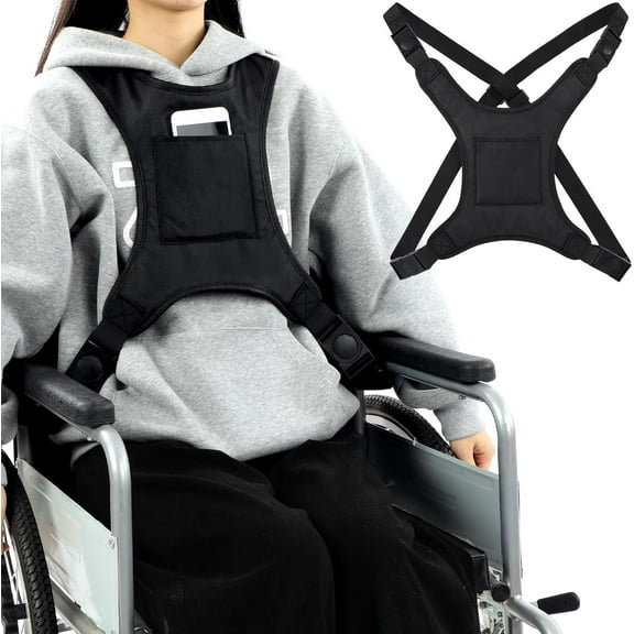 Wheelchair Seat Belt for Adults Wheelchair Chest Harness Safety Strap Seatbelt for Elderly and Disabled Torso Support Vest Restraint Adjustable Straps Prevent Sliding(Black)