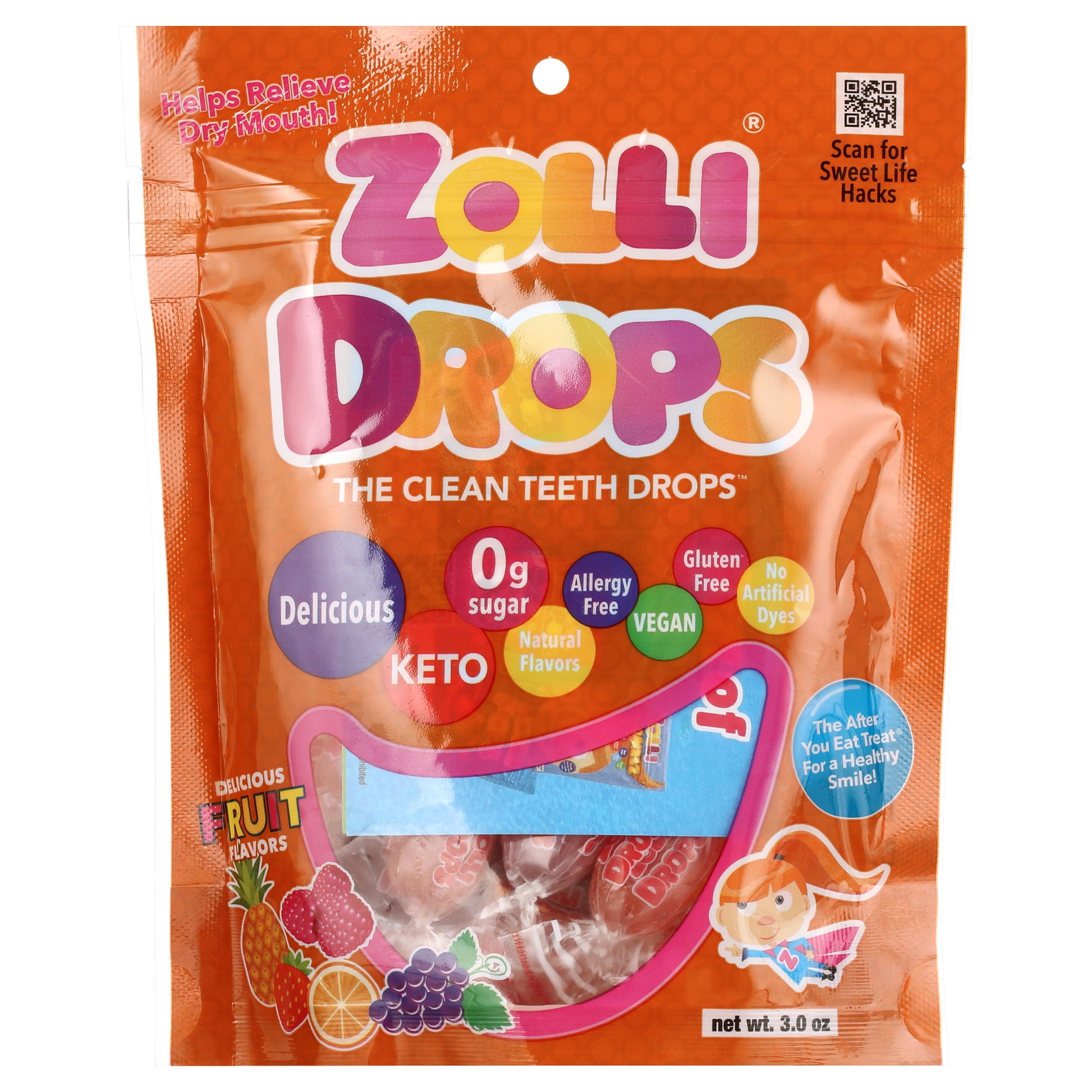 ZOLLIPOPS Sugar Free Candy Hard Drops, Keto, Allergen Free, with Natural Fruit Flavor, 3 oz Bag, 2 pack