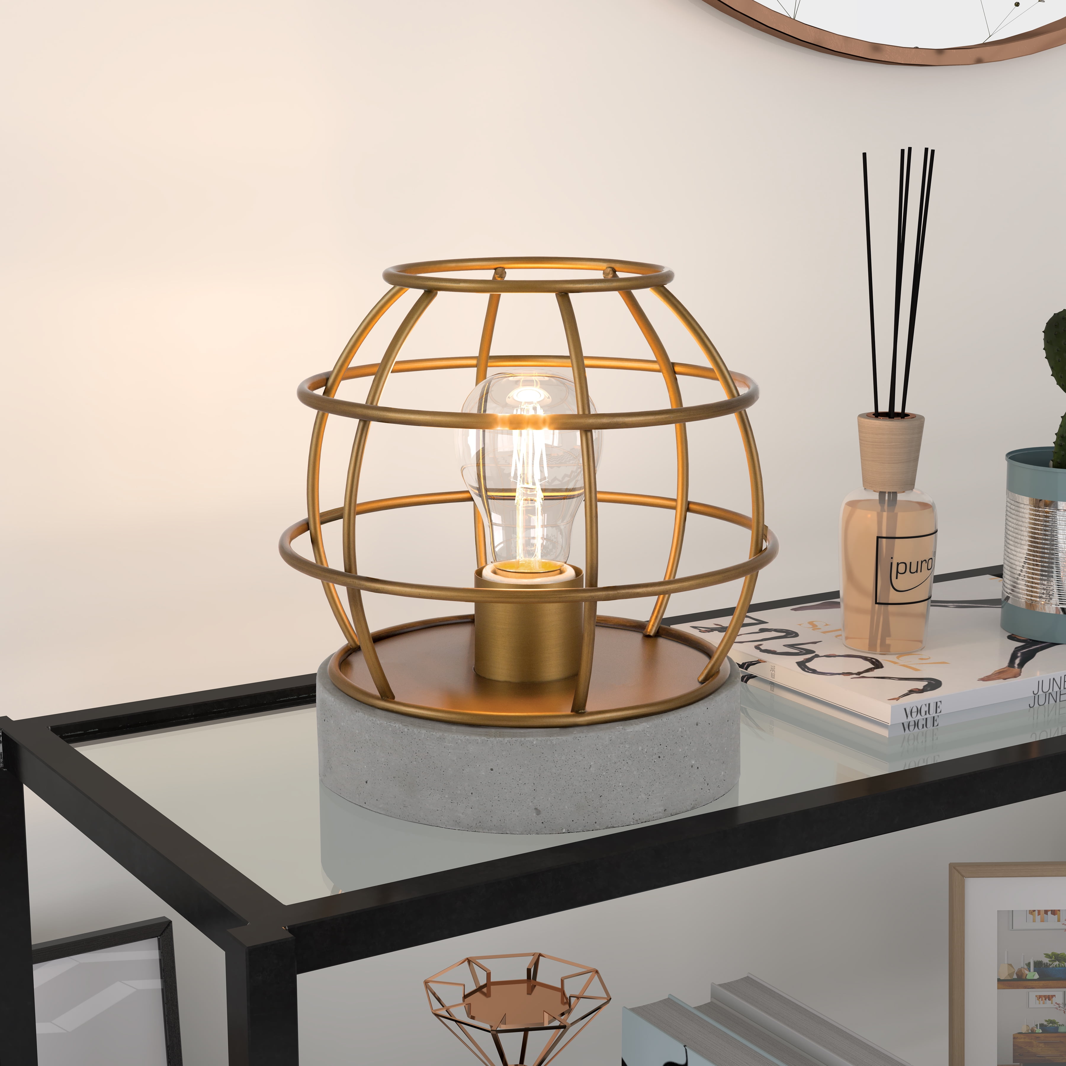 concrete and brass table lamp