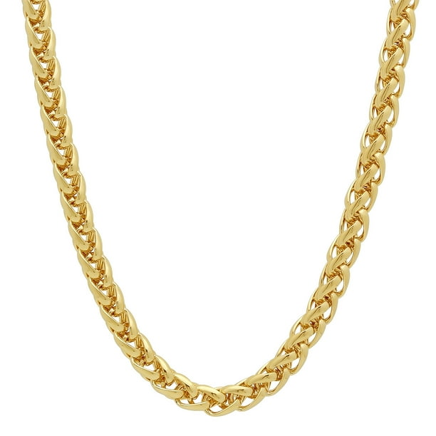 The Bling Factory 5mm 25 Mills 14k Gold Plated Round Wheat Chain