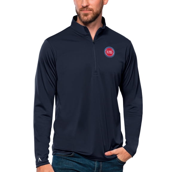 Men's Antigua Navy Detroit Pistons Tribute Quarter-Zip Pullover Top